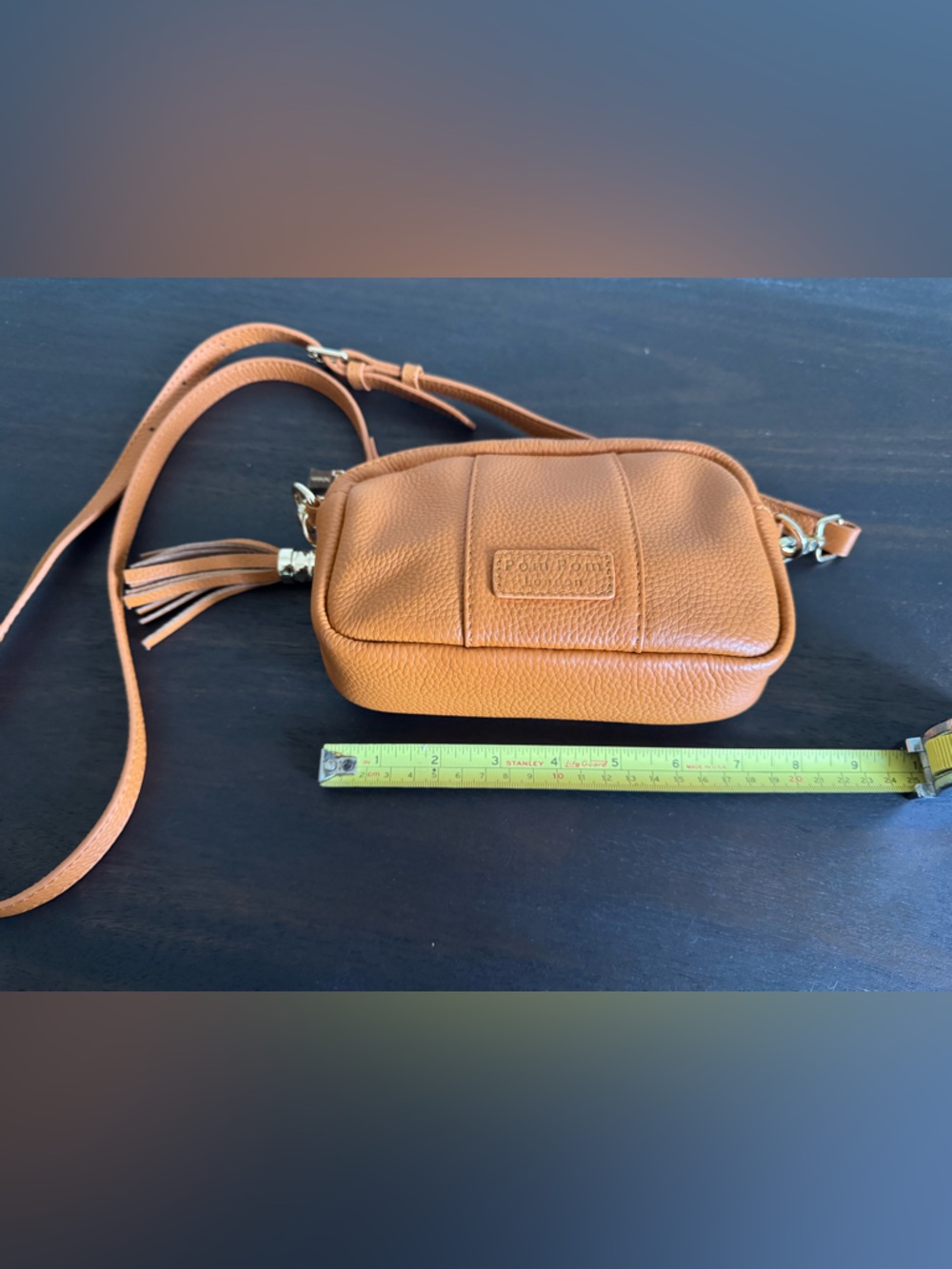 POMS London Mini Leather Crossbody Bag in Mango